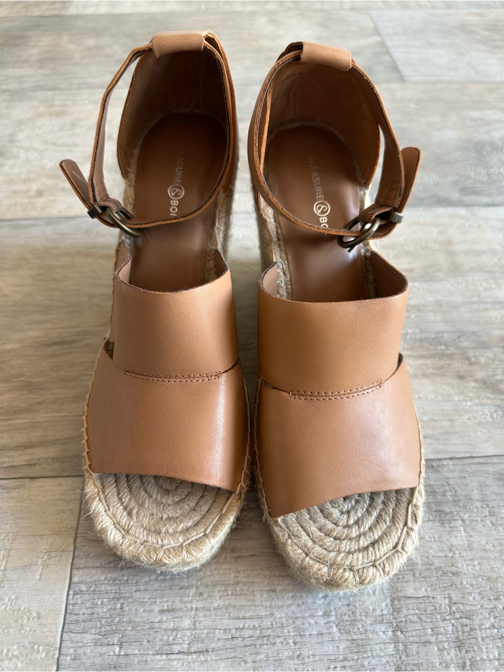 Treasure & Bond Tan Leather Espadrille Wedge Sandals 9.5